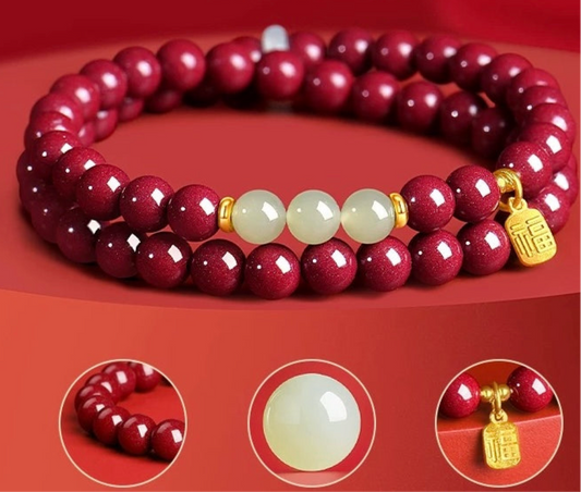 Natural cinnabar hand string female life year transfer bead Hotan Jade bracelet