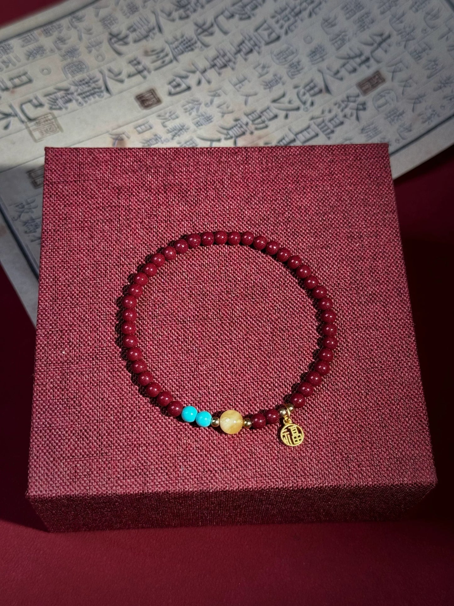 Cinnabar bracelets, beeswax, and turquoise bead bracelets for women, 4mm small rice beads