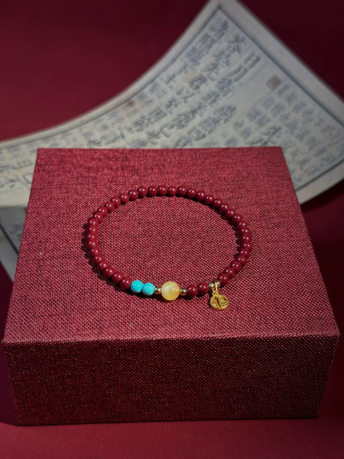 Cinnabar bracelets, beeswax, and turquoise bead bracelets for women, 4mm small rice beads