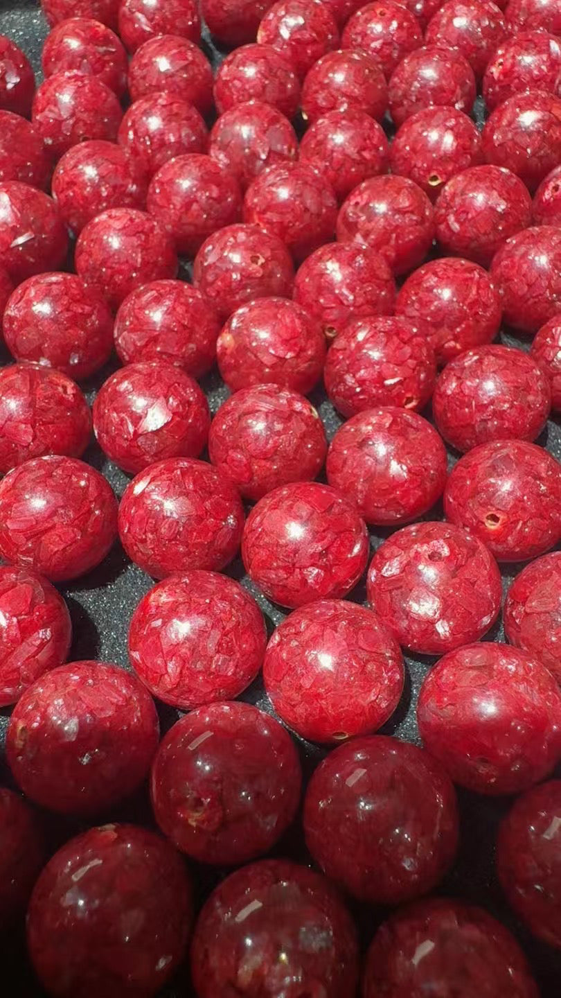Natural cinnabar crystal dispersed beads.