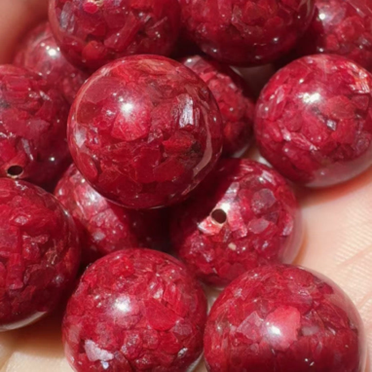 Natural cinnabar crystal dispersed beads.