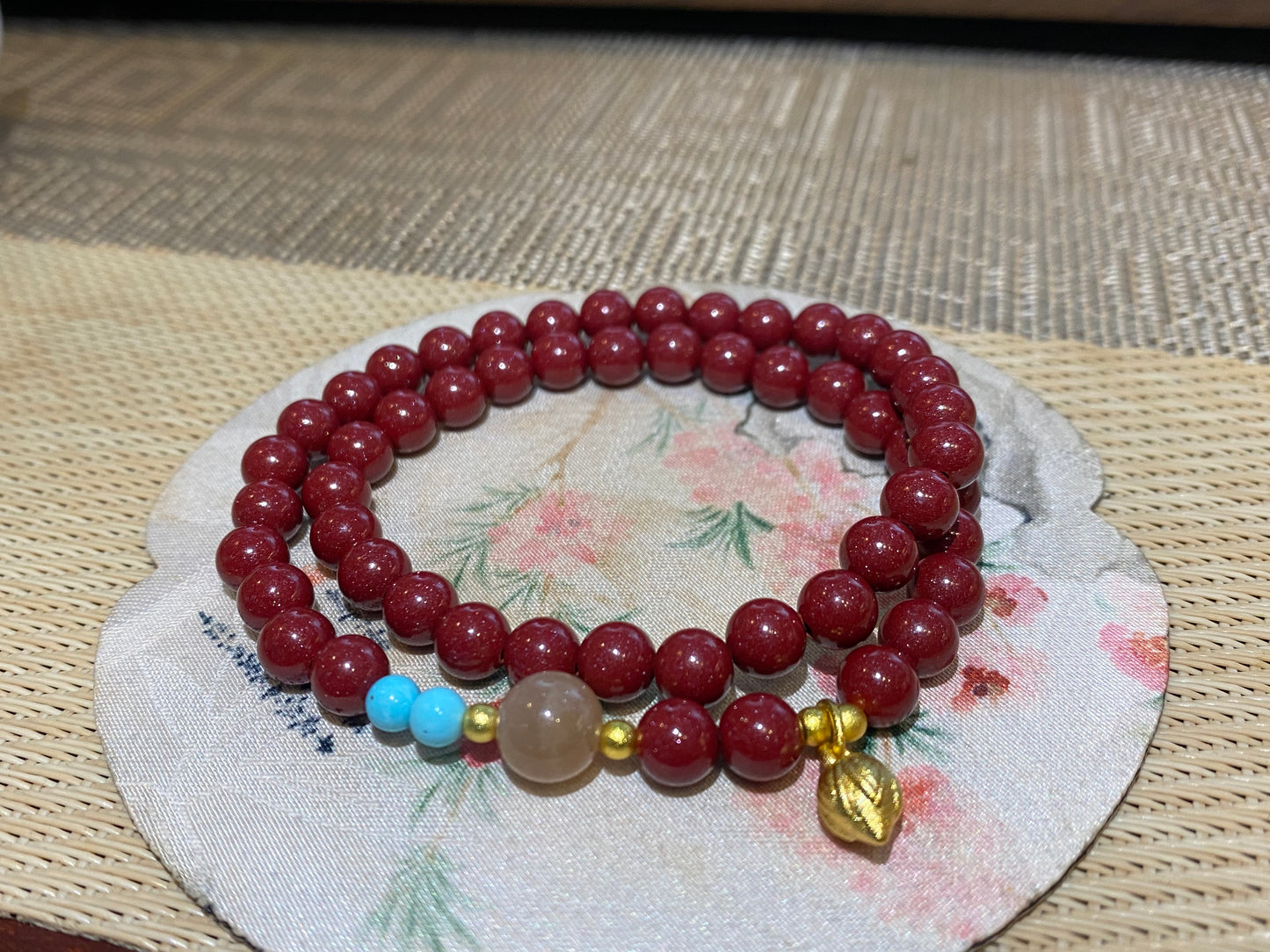 天然朱砂 Cinnabar double circle bracelet