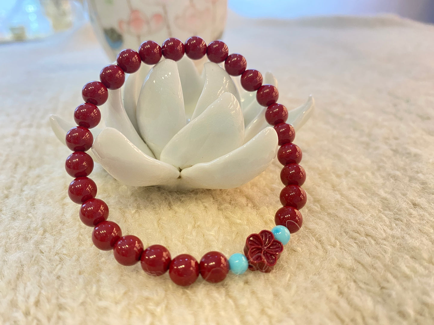 天然朱砂Natural high content cinnabar purple gold sand 6mm plum blossom bracelet