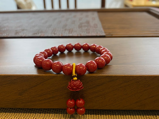 天然朱砂 Natural cinnabar high content purple gold sand lotus bracelet