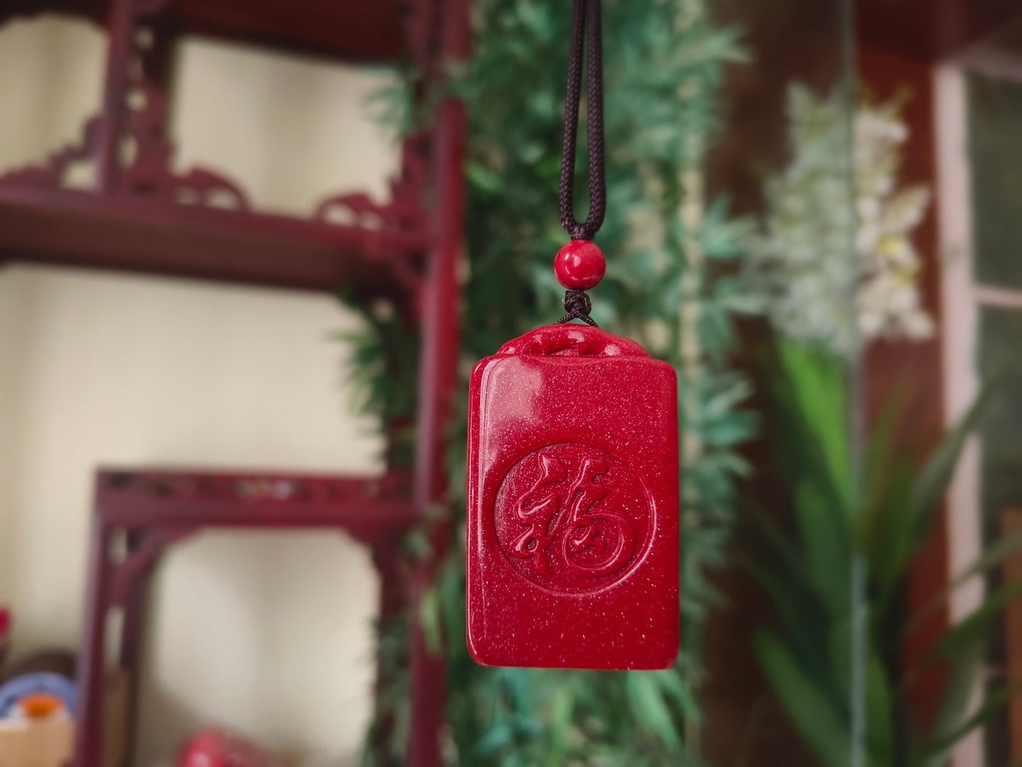 天然朱砂Natural cinnabar lucky pendant